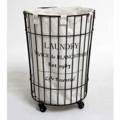ALLIBERT Panier à Linge En Métal Et Coton ANGUS 39 X 55 X 39 Cm - Decor