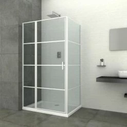 ALLIBERT Paroi Walk In Close LOFT-GAME à Carreaux -anti Calcaire - Fermeture Magnétique -noir - 117-119 X 87-89 X 200cm