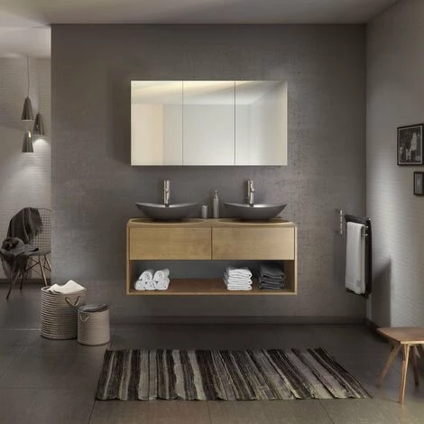 ALLIBERT Ensemble Meuble De Salle De Bain MARNY Chêne 2 Tiroirs 120cm + Plan Pour Vasque à Poser – Image 3