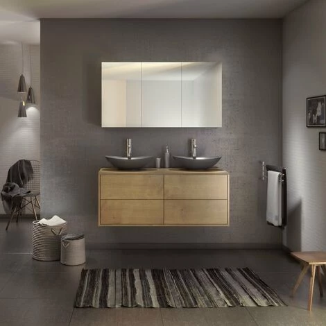 ALLIBERT Ensemble Meuble De Salle De Bain MARNY Chêne 4 Tiroirs 120cm + Plan Pour Vasque à Poser – Image 3