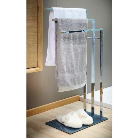 ALLIBERT Porte-serviette à Poser 3 Barres VERRY Chromé - Base En Verre Trempé - Chromé – Image 2