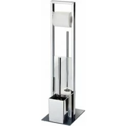 ALLIBERT Valet WC VERRY Avec Dérouleur Papier WC, Réserve Papier Et Brosse WC Chromé - Base En Verre Trempé - Chromé