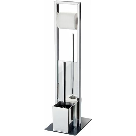 ALLIBERT Valet WC VERRY Avec Dérouleur Papier WC, Réserve Papier Et Brosse WC Chromé - Base En Verre Trempé - Chromé