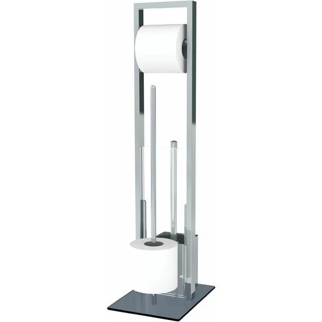 ALLIBERT Valet WC VERRY Avec Dérouleur Papier WC, Réserve Papier Et Brosse WC Chromé - Base En Verre Trempé - Chromé – Image 2