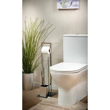 ALLIBERT Valet WC VERRY Avec Dérouleur Papier WC, Réserve Papier Et Brosse WC Chromé - Base En Verre Trempé - Chromé – Image 3